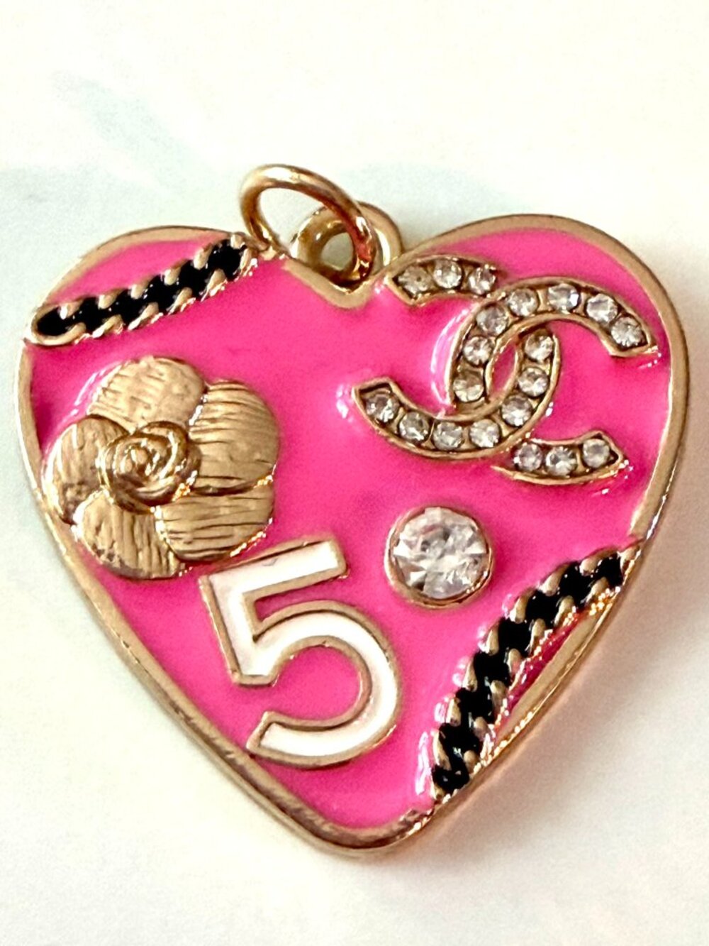 Hot Pink Chanel Heart CC Zipper Pull Charm